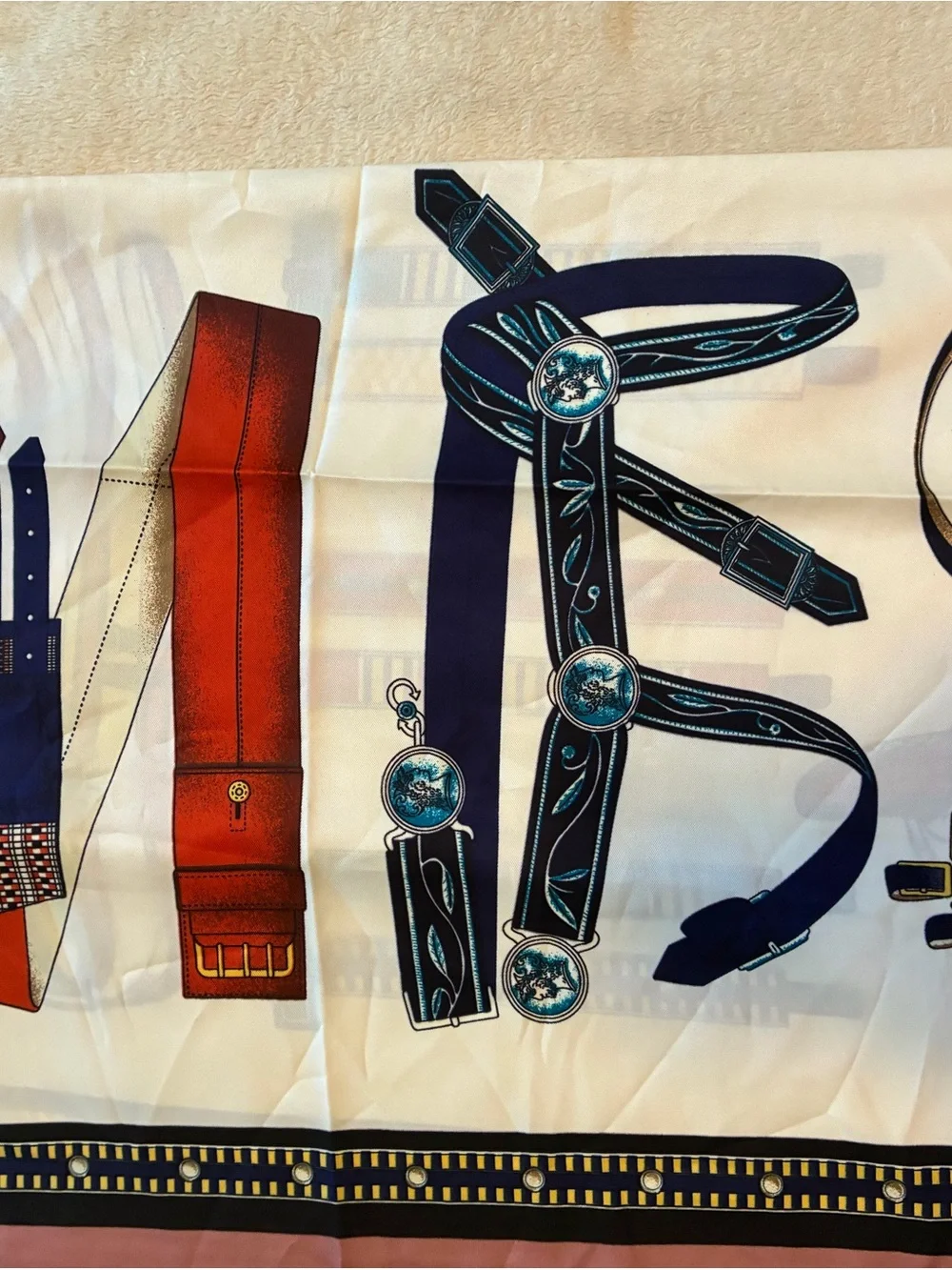 Designer-Inspired White and Navy Equestrian Print Scarf by